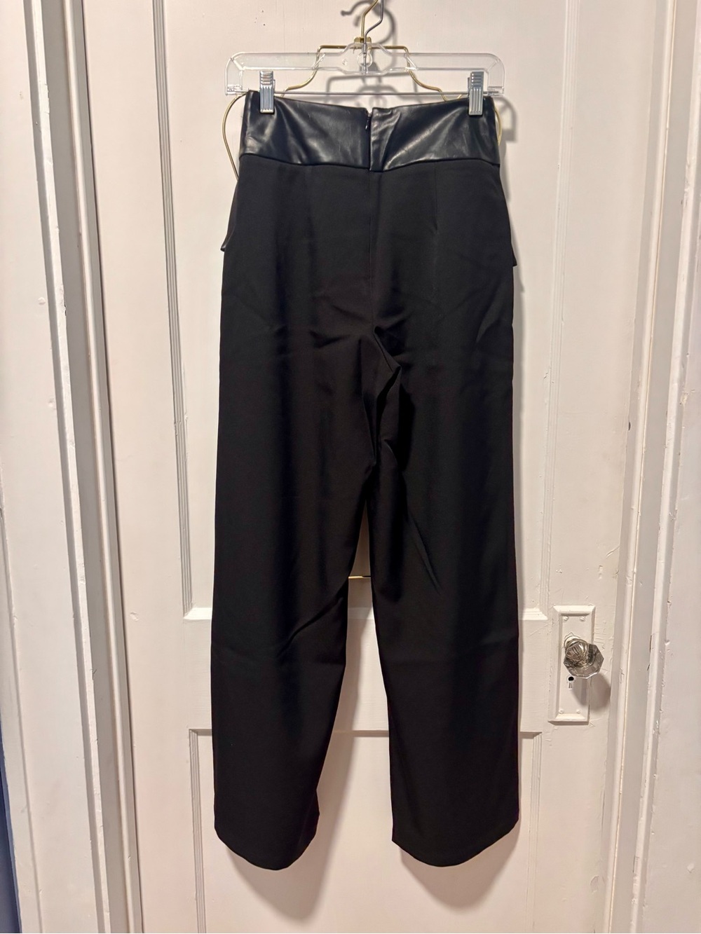Commense Black Wide-Leg Pants with Faux Leather Waist Panel - Picture 5 of 6